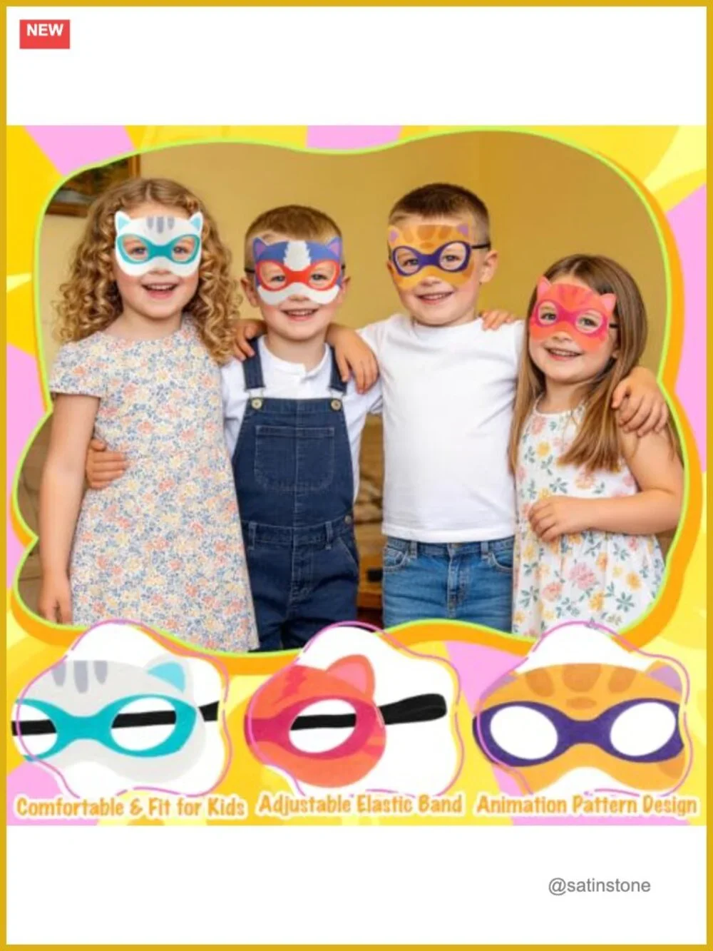 Kids Cat Capes Dress Up Set - 4 Capes, 4 Masks, 8 Finger Lights, Halloween